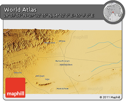 Physical 3D Map of the Area around 29° 16' 6" N, 64° 40' 30" E
