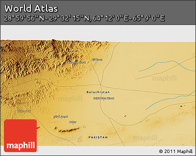 Physical 3D Map of the Area around 29° 16' 6" N, 64° 40' 30" E