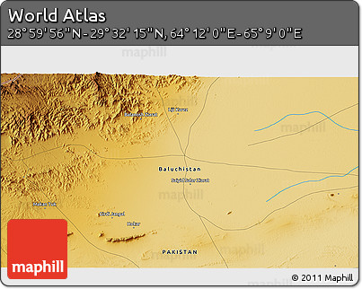 Physical 3D Map of the Area around 29° 16' 6" N, 64° 40' 30" E