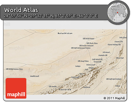 Satellite 3D Map of the Area around 29° 16' 6" N, 65° 31' 30" E