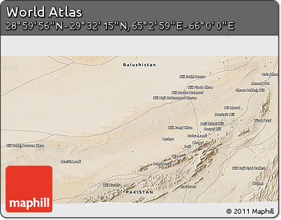 Satellite 3D Map of the Area around 29° 16' 6" N, 65° 31' 30" E