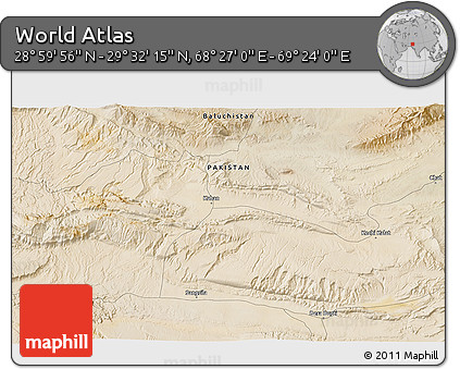 Satellite 3D Map of the Area around 29° 16' 6" N, 68° 55' 30" E