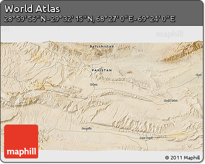 Satellite 3D Map of the Area around 29° 16' 6" N, 68° 55' 30" E