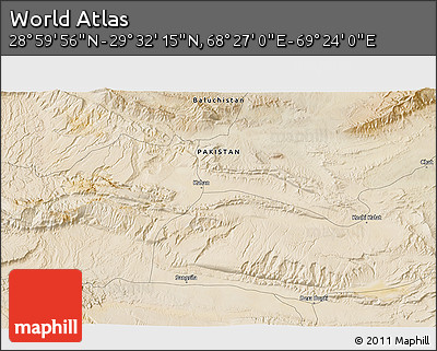 Satellite 3D Map of the Area around 29° 16' 6" N, 68° 55' 30" E