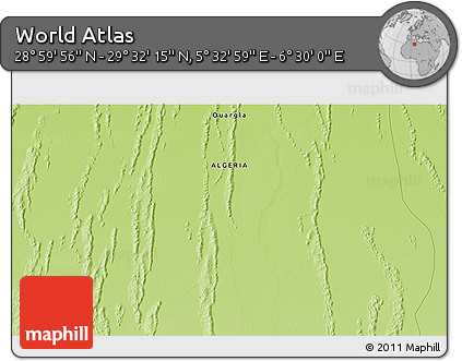 Physical 3D Map of the Area around 29° 16' 6" N, 6° 1' 30" E