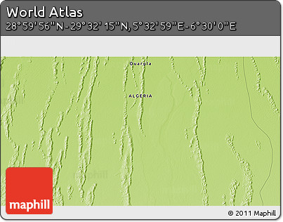 Physical 3D Map of the Area around 29° 16' 6" N, 6° 1' 30" E