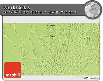 Physical 3D Map of the Area around 29° 16' 6" N, 6° 52' 30" E