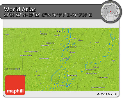 Physical 3D Map of the Area around 29° 16' 6" N, 70° 37' 30" E