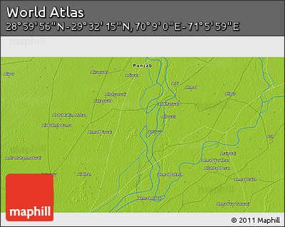 Physical 3D Map of the Area around 29° 16' 6" N, 70° 37' 30" E
