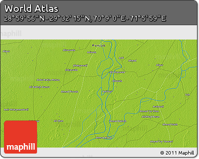 Physical 3D Map of the Area around 29° 16' 6" N, 70° 37' 30" E