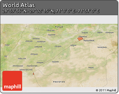 Satellite 3D Map of the Area around 29° 16' 6" N, 71° 28' 29" E