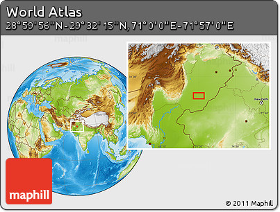 Physical Location Map of the Area around 29° 16' 6" N, 71° 28' 29" E