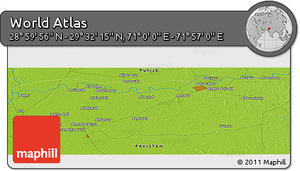 Physical Panoramic Map of the Area around 29° 16' 6" N, 71° 28' 29" E