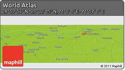 Physical Panoramic Map of the Area around 29° 16' 6" N, 71° 28' 29" E