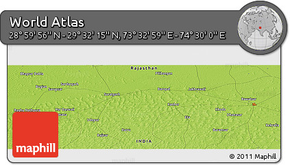 Physical Panoramic Map of the Area around 29° 16' 6" N, 74° 1' 30" E