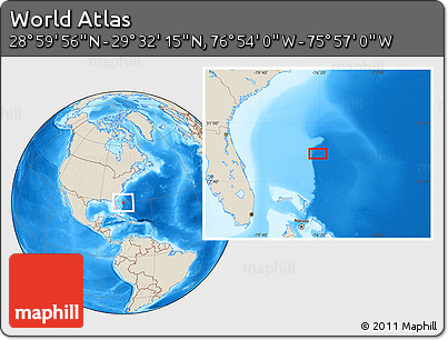 Shaded Relief Location Map of the Area around 29° 16' 6" N, 76° 25' 30" W