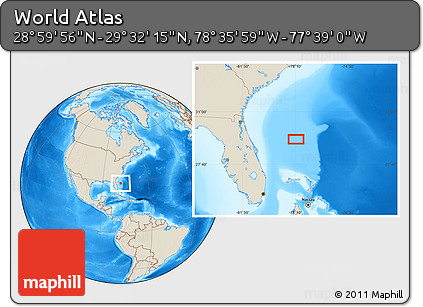 Shaded Relief Location Map of the Area around 29° 16' 6" N, 78° 7' 30" W