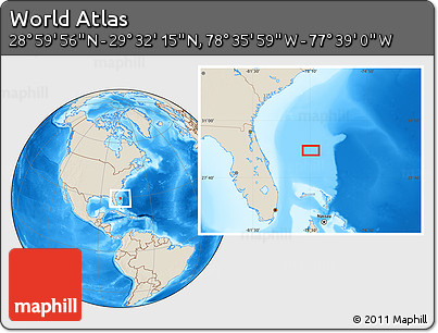 Shaded Relief Location Map of the Area around 29° 16' 6" N, 78° 7' 30" W