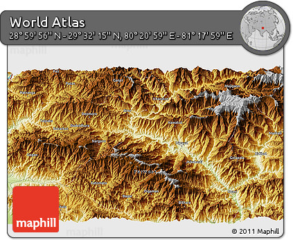 Physical 3D Map of the Area around 29° 16' 6" N, 80° 49' 29" E