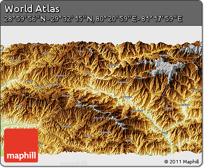 Physical 3D Map of the Area around 29° 16' 6" N, 80° 49' 29" E