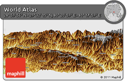 Physical Panoramic Map of the Area around 29° 16' 6" N, 80° 49' 29" E