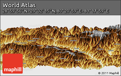 Physical Panoramic Map of the Area around 29° 16' 6" N, 80° 49' 29" E