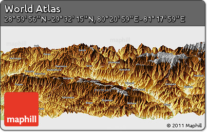 Physical Panoramic Map of the Area around 29° 16' 6" N, 80° 49' 29" E