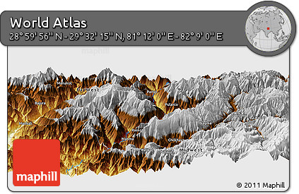 Physical Panoramic Map of the Area around 29° 16' 6" N, 81° 40' 30" E