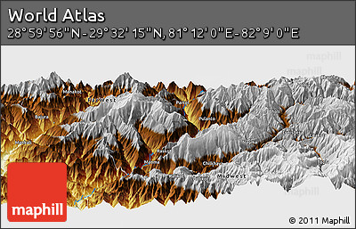 Physical Panoramic Map of the Area around 29° 16' 6" N, 81° 40' 30" E