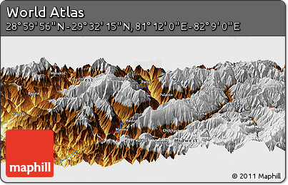 Physical Panoramic Map of the Area around 29° 16' 6" N, 81° 40' 30" E