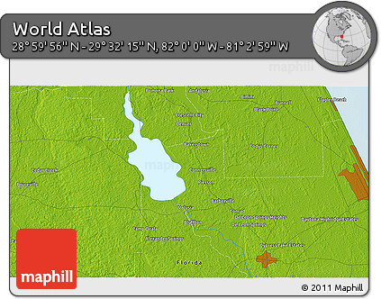 Physical 3D Map of the Area around 29° 16' 6" N, 81° 31' 30" W