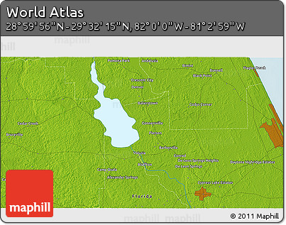 Physical 3D Map of the Area around 29° 16' 6" N, 81° 31' 30" W