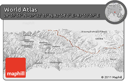 Physical Panoramic Map of the Area around 29° 16' 6" N, 83° 22' 30" E