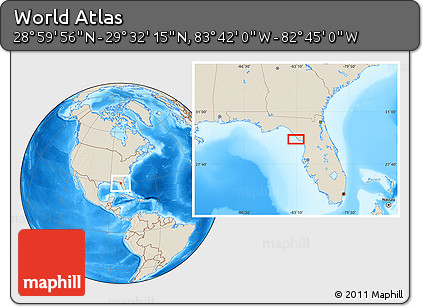 Shaded Relief Location Map of the Area around 29° 16' 6" N, 83° 13' 29" W