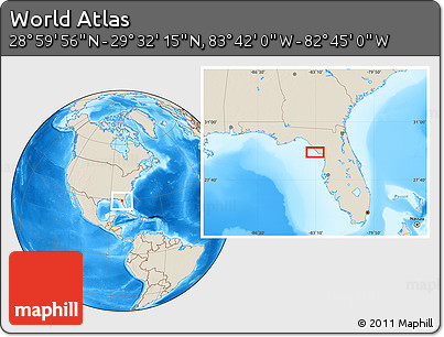 Shaded Relief Location Map of the Area around 29° 16' 6" N, 83° 13' 29" W