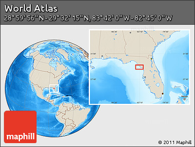 Shaded Relief Location Map of the Area around 29° 16' 6" N, 83° 13' 29" W