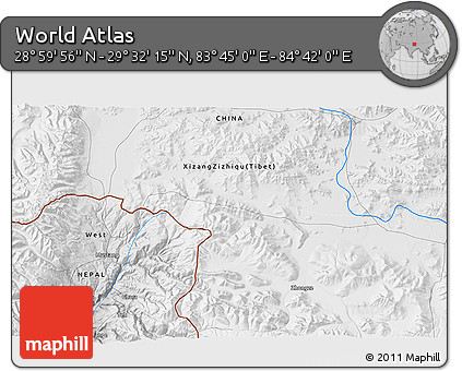 Physical 3D Map of the Area around 29° 16' 6" N, 84° 13' 29" E