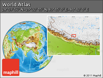 Physical Location Map of the Area around 29° 16' 6" N, 84° 13' 29" E
