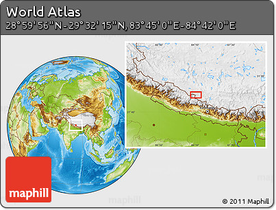 Physical Location Map of the Area around 29° 16' 6" N, 84° 13' 29" E