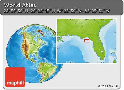 Physical Location Map of the Area around 29° 16' 6" N, 84° 4' 29" W