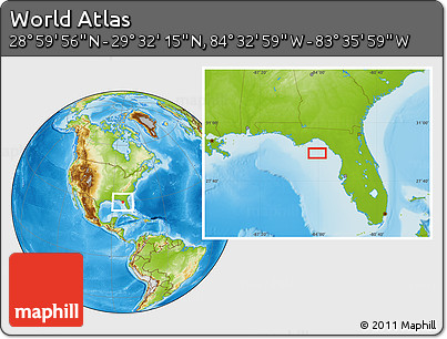 Physical Location Map of the Area around 29° 16' 6" N, 84° 4' 29" W