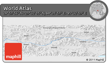 Physical Panoramic Map of the Area around 29° 16' 6" N, 85° 4' 29" E