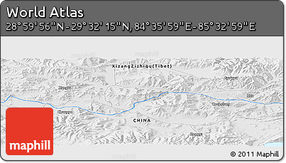 Physical Panoramic Map of the Area around 29° 16' 6" N, 85° 4' 29" E