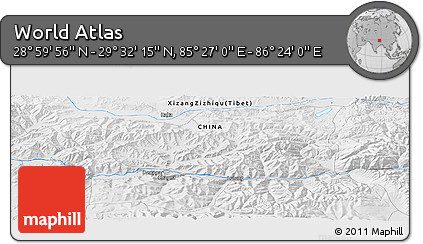 Physical Panoramic Map of the Area around 29° 16' 6" N, 85° 55' 30" E