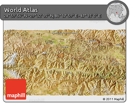 Satellite 3D Map of the Area around 29° 16' 6" N, 86° 46' 30" E