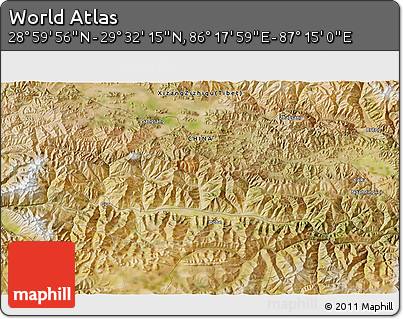 Satellite 3D Map of the Area around 29° 16' 6" N, 86° 46' 30" E