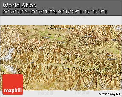 Satellite 3D Map of the Area around 29° 16' 6" N, 86° 46' 30" E