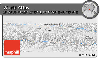 Physical Panoramic Map of the Area around 29° 16' 6" N, 86° 46' 30" E