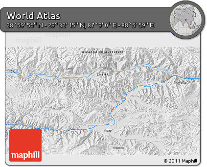 Physical 3D Map of the Area around 29° 16' 6" N, 87° 37' 30" E