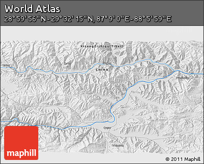 Physical 3D Map of the Area around 29° 16' 6" N, 87° 37' 30" E
